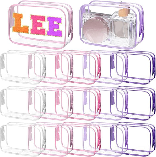 15 Pcs Pink and Purple Clear Makeup Bag with Zipper PVC Toiletry Bag Portable Waterproof Make up Pouches Clear Makeup Case Organizer for Women Travel Toiletries Bathroom Organizing