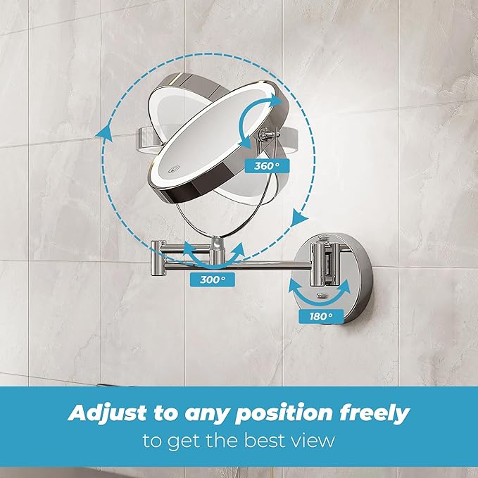 Fab Glass and Mirror Rechargeable Lighted Makeup Mirror 8 Inch, 1x/10x Magnification 3 Color Lights Touch Screen Dimmable 360° Rotation, Wall Mounted Magnifying Mirror Wall Mounted Mirrors (Chrome)