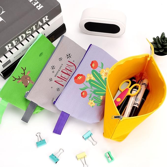 10 Pieces Cotton Canvas Makeup Bag with Bottom and Strap, Multi-Purpose Cosmetic Bag with Zipper Travel Toiletry Pouch, Blank DIY Craft Bag (Multicolor 02, S)