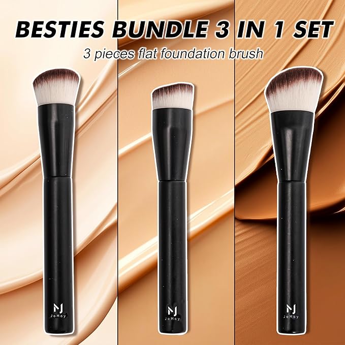 Professional Foundation Brush Set for Liquid Makeup - 0.06mm Ultra-Fine Bristles | Concealer Blush Contour Liquid Cream Blending Angled Shape | No Shedding & Easy Clean | Kabuki Makeup Brushes (3 pcs)