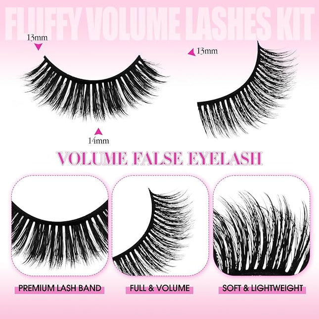 FADLASH False Eyelashes Kit 10 Pairs Mink Lashes Wispy with Tweezer Fake Eyelashes Natural Look Handmade Eyelashes Fake Lashes Strips (LDM-22 Kit)