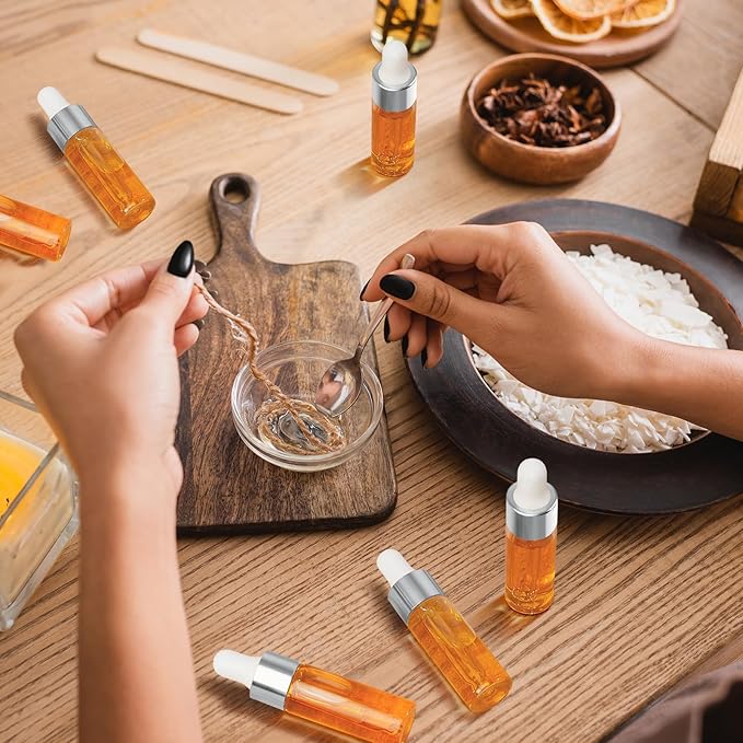 100 Pcs Mini Glass Oil Dropper Bottle Bulk, Clear Essential Small Empty Bottles Sample Containers Perfume Liquid Vials with Cap for Traveling (5 ml,Sliver)