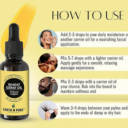 EARTH N PURE Wheat Germ Oil (Gehu Oil) Cold Pressed, Natural and Therapeutic Grade- 50 ml