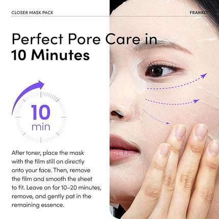 FRANKLY Closer Pore Minimizing Mask – Semi-Gel Face Sheet Mask for Pore Care & Firming | Non-sticky, Lightweight | Korean Skin Care with Collagen, Hyaluronic Acids & Peptides | 0.74 fl oz, 1pc