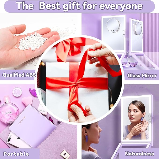 10X Magnifying Lighted Makeup Mirror, Rechargeable, ABS & Glass, Tabletop Mount, 3 Color Lighting, 1200mAh Battery