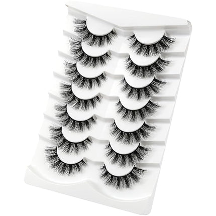 Happy Heartbeat 3D Clear Band Lashes 14mm Natural Soft Faux Mink Lashes C/D Curl Cat Eye Wispy Fake Eyelashes Short Cross Reusable False EyeLashes 7 Pairs (No.368)