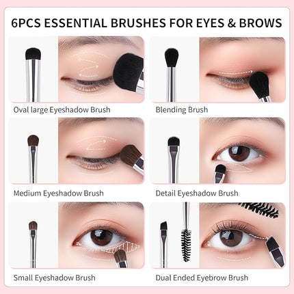 DUcare Eye Makeup Brush Set with Travel Case, 6 Pcs Professional Eyeshadow Blending Makeup Brushes for Concealer Eyebrows Eyeliner, Soft Hairs & Wood Handle
