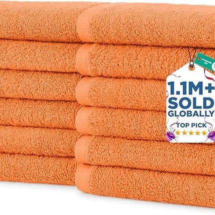 DAN RIVER 12 Pack Wash Cloths for Showering [12x12] - 100% Cotton Washcloths Premium Quality Flannel Face Cloths for Bathroom, Highly Absorbent and Soft Feel Wash Clothes, Orange
