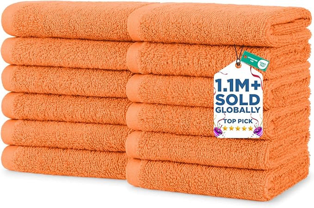 DAN RIVER 12 Pack Wash Cloths for Showering [12x12] - 100% Cotton Washcloths Premium Quality Flannel Face Cloths for Bathroom, Highly Absorbent and Soft Feel Wash Clothes, Orange