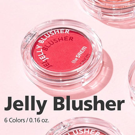 THESAEM Jelly Blusher - PK02 Scarlet Pink Clear Red Pink - Korean Watercolor Blush Cushion Velvet Finish - Long-Lasting Vibrant Cheek Color with Smooth Blending Formula, 0.21oz
