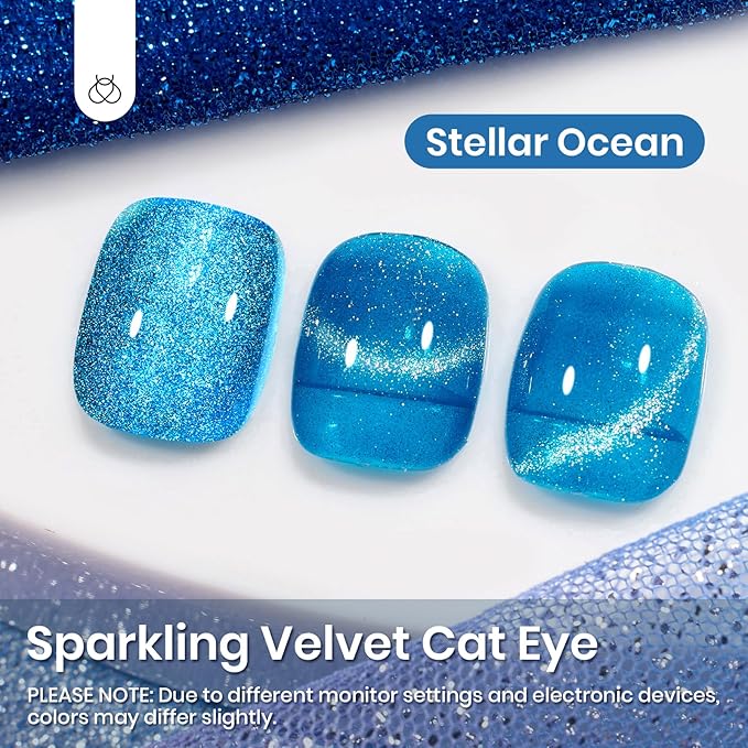 Beetles Blue Cat Eye Gel Polish, 15ML Blue Cat Eye Glitter Gel Polish with Magnet Shimmer Velvet Gel Soak Off UV Stellar Ocean Collection French Nail Art Design Manicure Summer Gifts for Women