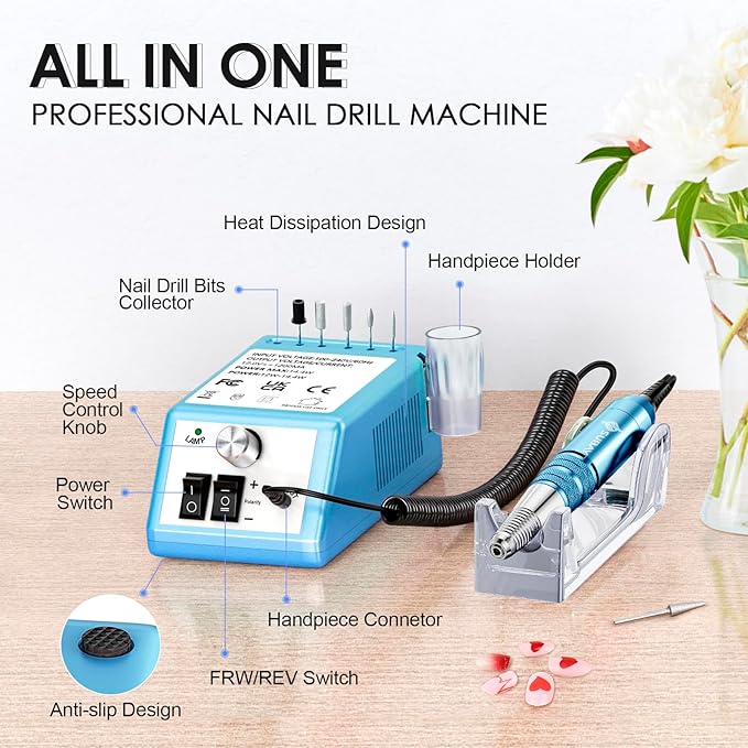 Subay 30000RPM Nail Drill Professional Electric File Acrylic Nails Kit for Acrylic Nails Remove Nail Gel Polish Manicure for Salon Home with 100pcs Sanding Bands, Dark Blue