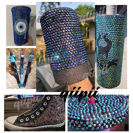 qiipii Ink Blue Resin Rhinestones w B7000 Glue for Bedazzling Crafting 2mm-6mm Montana Flatback Jelly Stones Navy Blue Diamonds Gems Bedazzler Kit for Nails Face Eyes Makeup Tumblers Bottles Crafts