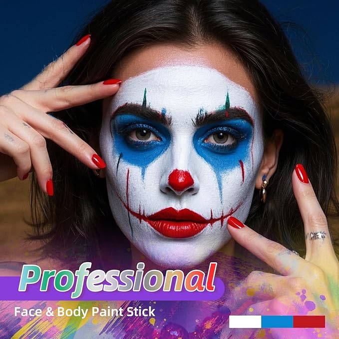 3Pcs Face Body Paint, Professional Paint for Halloween Cosplay Costume Party, Body Paint for 4th of July Pride Independence Day or America's Patriotic Veterans Events, USA Flag Face Painting