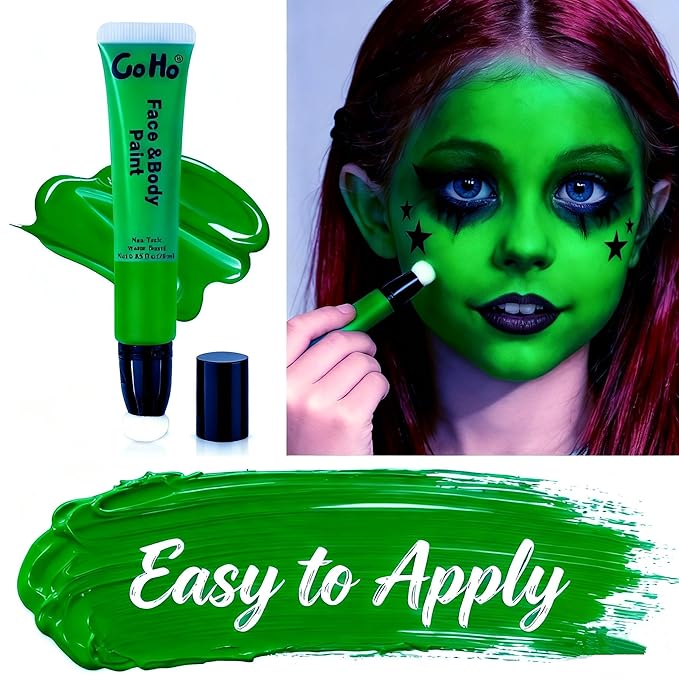 Go Ho Dark Green Face Paint Stick,Water Based Cream Green Body Paint Washable,Highly Pigmented,Smooth and Safe for Skin,Halloween Cosplay SFX Makeup,St Patricks Day Face Paint