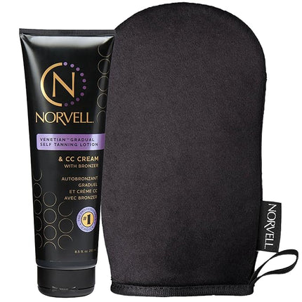 Norvell Tanning Bundle: Self Tan Extender Lotion, 8,5 fl. oz. + Streak Free Tan Applicator Mitt - Premium After Tanning Lotion Moisturizer and Washable Mitt for Flawless Results