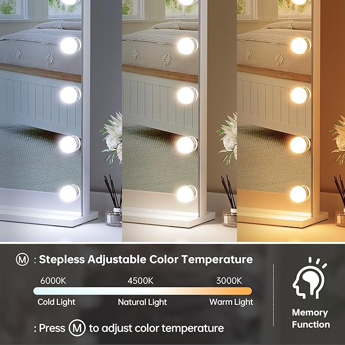 ZL ZELing Vanity Mirror with Lights Makeup Mirror with Lights 20 Dimmable Bulbs Hollywood Lighted Makeup Mirror 3 Color Lighting Modes Wall Mount/Tabletop