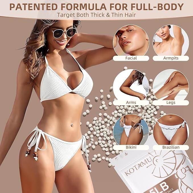 KOTAMU Hard Wax Beads, 2.5lb Waxing Beads for Full Body Bikini Brazilian Facial Leg Sensitive Skin Hair Removal, Unscented Wax Beans Target All Hair Types, Ideal for Women Men at Home & Salon Waxing