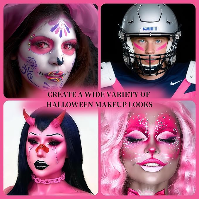 Pink Face Body Painting Stick, Professional Full-coverage Cream Pink Face Paint for Halloween SFX Makeup Clown Costume Party, Washable Bright Eye Cheek Art Stick for Adult Festival Carnival