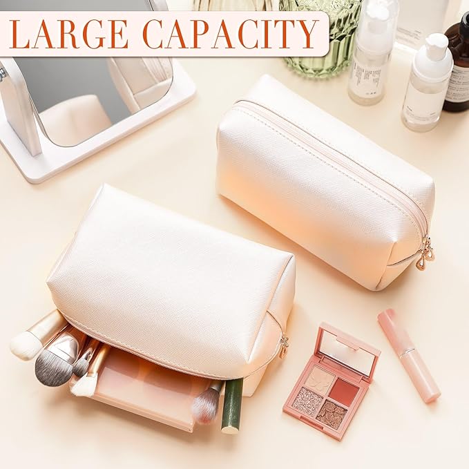 Sanwuta 9 Pcs Makeup Bags Bulk PU Double Zippers Cosmetic Bag Makeup Toiletry Pouch Portable Travel Organizers Case for Women Bachelorette Party End of The Year Bridesmaid Gift(Ivory White)