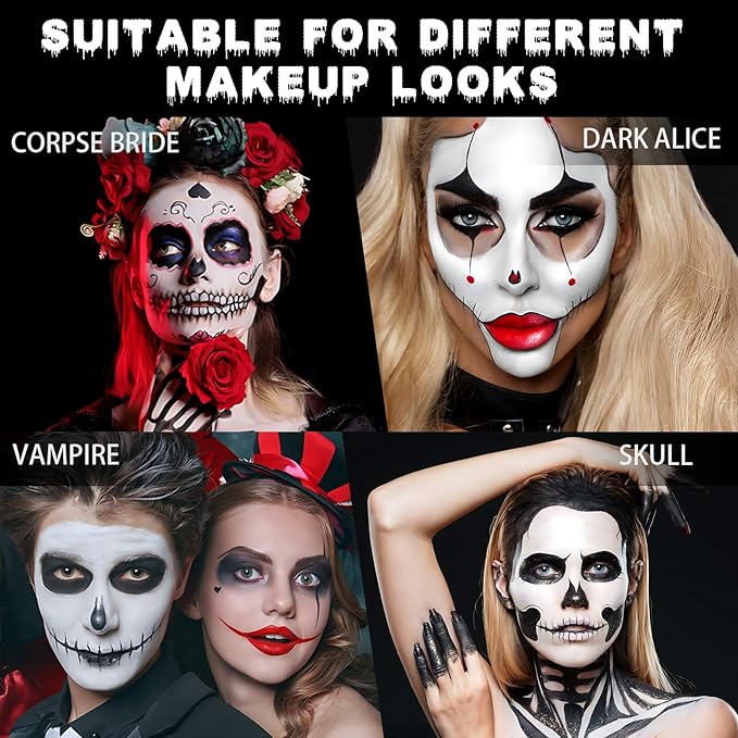 JAOJAO Clown Makeup Kit, Clown Makeup with White Blue Red Black clown Face Paint, 4 Sponges, 2 Red Nose, Painting Brushes, for Creepy Halloween Special Effects Sfx Cosplay Costume Parties