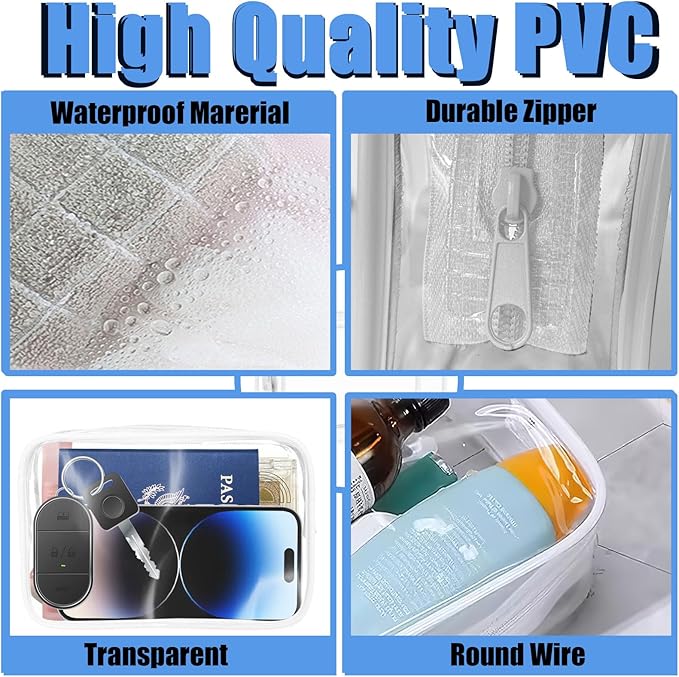 12 Pieces Clear Makeup Bags Bulk, PVC Waterproof Cosmetic Bag with Zipper, TSA Approved Toiletry Bag for Travel, Transparent Pouches Organizer Storage for Men and Women (White, Medium)