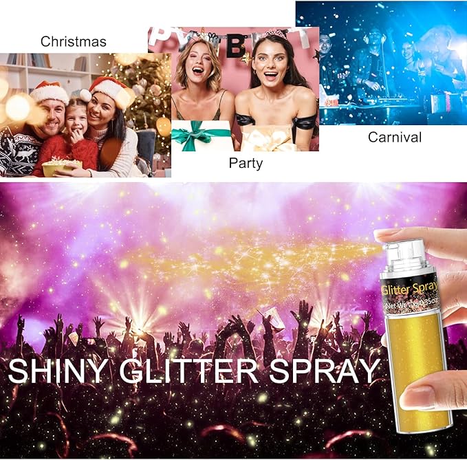 Hair and Body Glitter Spray, 1PC Gold Glitter Hairspray Dry Powder Makeup for Clothes, Festival Rave Prom Loose Sparkle Powder,Holographic Ultra Fine Resin Glitters for Crafts (Gold)