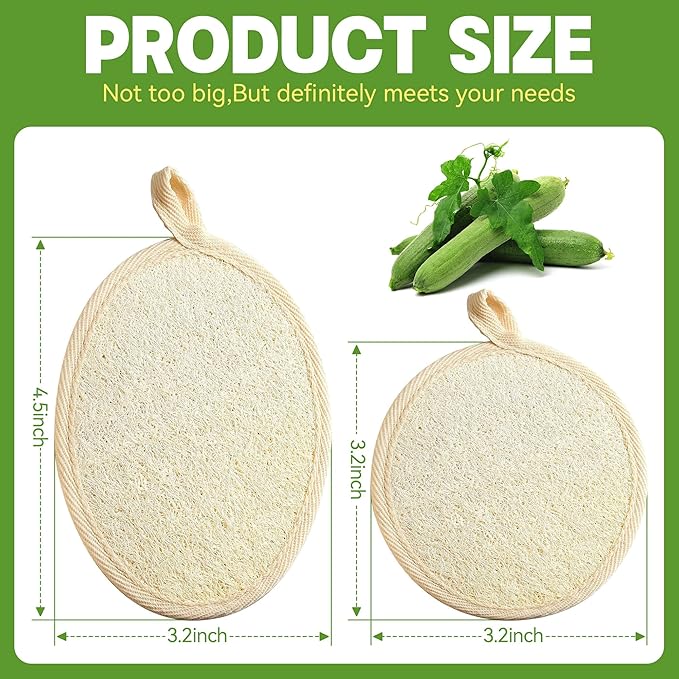 Natural Loofah Sponge Exfoliating Body Scrubber (2Pcs), Loofah Exfoliating Facial Scrubber(2Pcs), Made of Natural Luffa and Terry Cloth, Suitable for Bath Shower Loofah Sponge on Body and Face