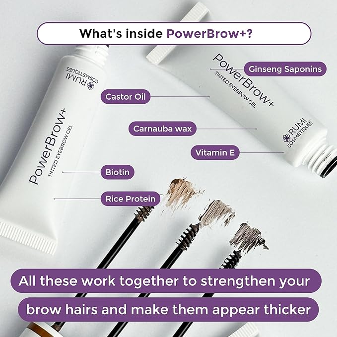 PowerBrow+ Tinted Eyebrow Gel For Older Women - Defines, Fills, Thickens Brows - 2-in-1 Formula - Natural Color, Quick Fixing, Long-Lasting - Hypoallergenic Dark Brown (Espresso)