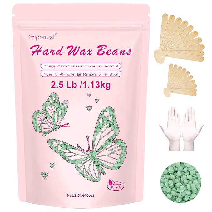 Hard Wax Beads for Hair Removal - 2.5lb/40oz Sensitive Skin Waxing Kit with 20 Sticks for Brazilian, Bikini, Underarms, Face & Body - Large Bulk Tea Tree Wax Beads