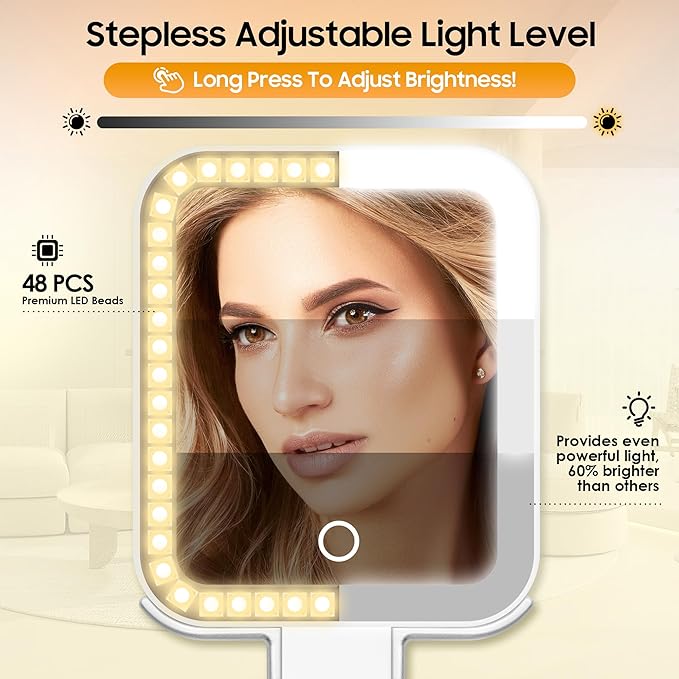 B Beauty Planet Small Travel Makeup Mirror with Lights(10" L x 5" W), Double-Sided 1X/30X Magnifying Mirror, 3 Color Lighting & Brightness Adjustable, Portable &Foldable Handheld Mirror with Lights