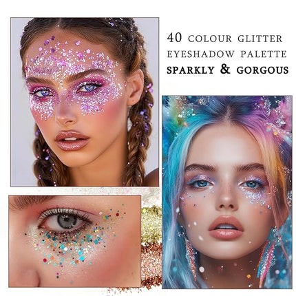 K'APEINE Glitter Eyeshadow Palette-Ultra Shimmer Makeup Palette Eye Shadow Chunky & Fine Pressed 40 Colors Highly Pigmented Eye Shades Long Lasting Waterproof for Face Body