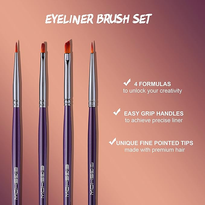 EIGSHOW Eyeliner Brush Set, Ultra Fine Gel Eyeliner Brush for Precision Eye Liner, Eyebrow Filling, Face Painting, 4 Pieces