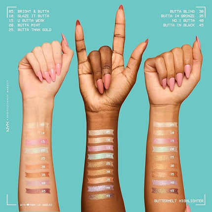 NYX PROFESSIONAL MAKEUP Buttermelt Highlighter, Powder Highlighter Makeup, With Up to 12H Wear and High Impact Glow - 15 U Butta Werk (Frosty Pink)