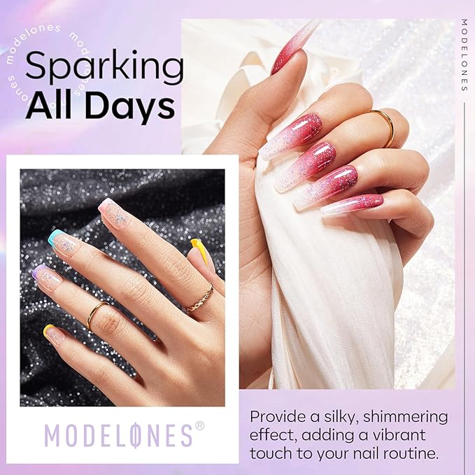 modelones Glitter Gel Nail Polish Top Coat, Rainbow Confetti Gel Top Coat with Scattered Sparkle Shimmer Sequins, Soak Off Long Lasting High Glossy Finish Home Salon DIY Manicure Nail Art 10 ML