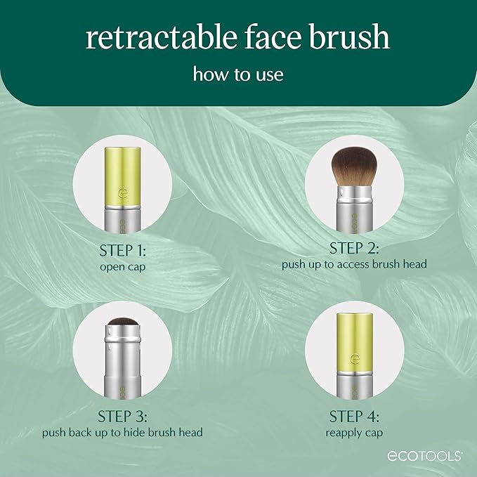 EcoTools Retractable Face Makeup Brush, Kabuki Brush for Foundation, Blush, Bronzer, & Powder, Travel Friendly & Perfect for On The Go, Eco Friendly, Synthetic & Cruelty Free Bristles, 1 Count