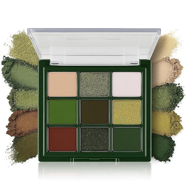 K'APEINE Dark Green Eyeshadow, 9 Colors Smoky Eyeshadow Palette Matte Glitter Eye Shadow Pigmented Eye Makeup Palette Goth Eyeshade Kit for Rave Parties, Music Festival, Stage Performance, Christmas