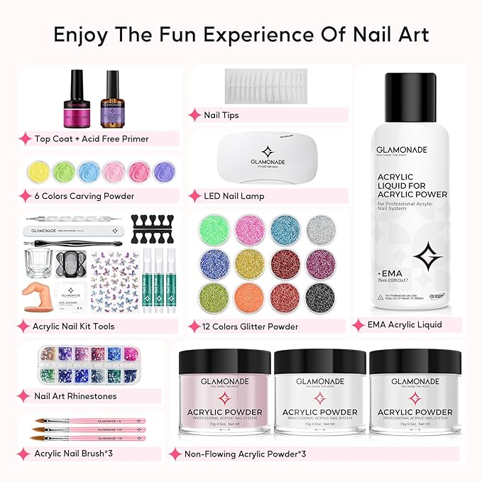 Acrylic Nail Kit for Beginners: Professional Nail Kit Set with Everything UV Light and Complete Nail Supplies Salon