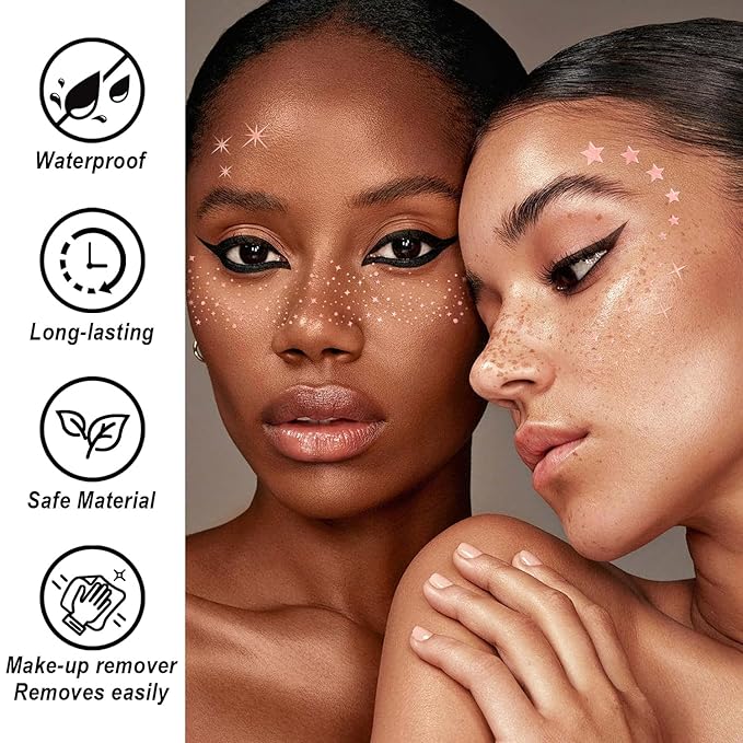 20PCS Glitter Freckles, Glitter Freckles Face Tattoo, Sparkle Freckles for Women and Kids, Cute Star Waterproof Rose Gold Temporary Face Tattoos Glitter Glow Up Patches Makeup Patches (Rose Gold)