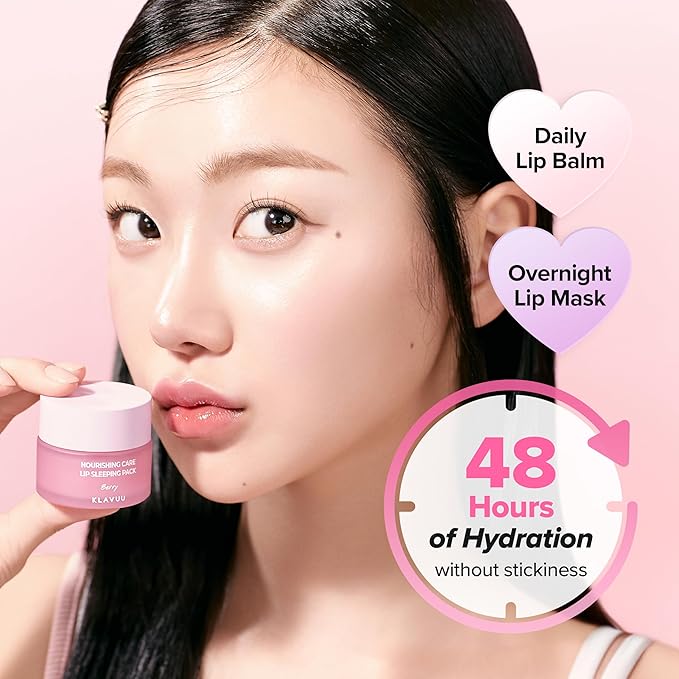 Klavuu Lip Mask Set (2PCS) – Overnight Deep Hydrating Korean Lip Balm Treatment for Very Dry, Chapped Lips | Lip Lightening & Plumping with Instant Hydration | Gentle Exfoliating (Berry & Vanilla)
