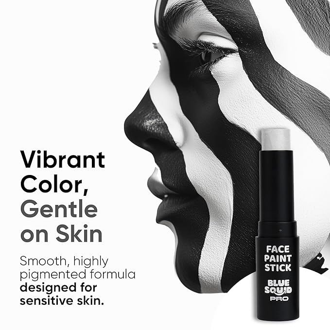 Blue Squid PRO White Face Paint Stick - Waterproof Body Paint for Adults & Kids Eye Black Baseball, Softball - Vegan Hypoallergenic Twist-Up Non-Toxic Makeup Stick for Cosplay, Sports & SFX