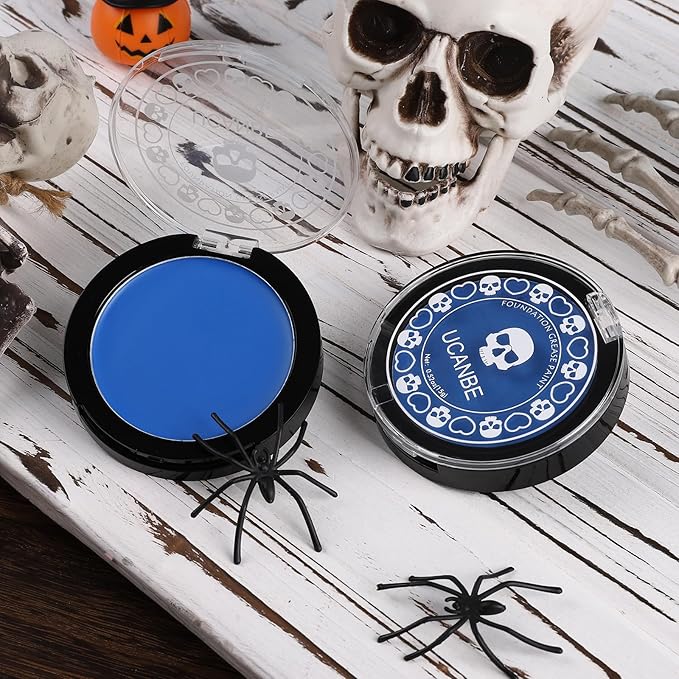 UCANBE Blue Face Body Paint Makeup Foundation, Professional Non-Toxic Greasepaint Palette for Kids & Adults Party, Cream Facepaints for Halloween Cosplay Theater Costume Stage SFX Dress-Up Makeup