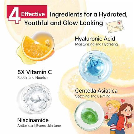 Glown 6-Piece Hydrating Skincare Set with Vitamin C & Niacinamide,Complete Face & Body Care Kit with Cleanser,Toner,Serum,Moisturizer,Eye Cream & Body Lotion | Valentine’s Day Skincare Gift for Women