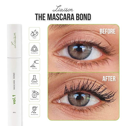 Mascara Bond (4ml) Volumizing & Lengthening Mascara with Peptide Growth Complex for Long Lashes - No Clump, No Glue with Lash Growth Serum - Enhance Volume, Definition, and Strength for Fuller Lashes