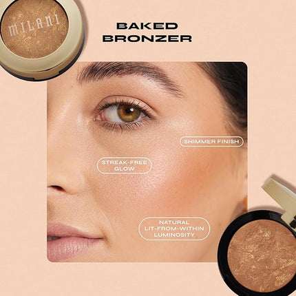 Milani Bronzer Powder - Baked Bronzer Made in Italy, Bronzing Shimmer Highlighter Makeup for Contour -Dolce