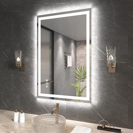 24"X36" LED Bathroom Mirror with Front Lights and Backlit, Anti-Fog, Dimmable, Shatter-Proof Tempered Glass, Lighted Bathroom Vanity Mirror for Wall with 3 Colors, Memory Function
