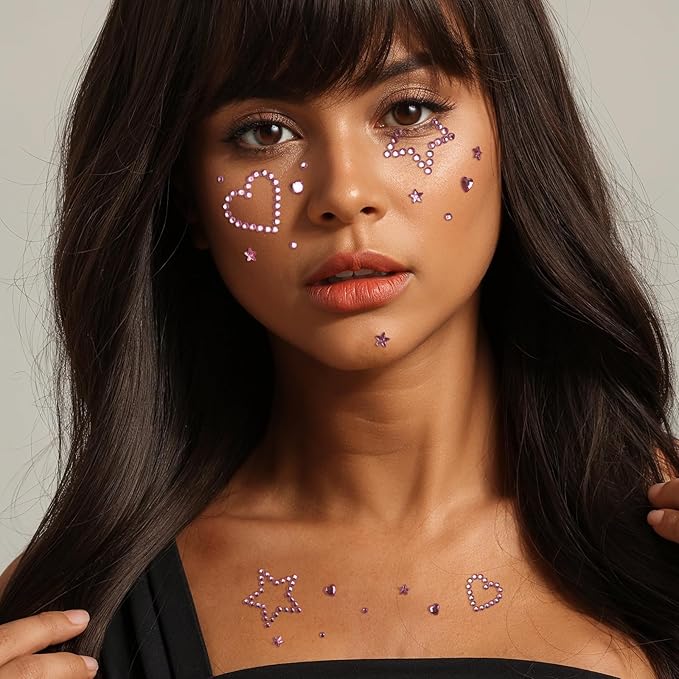 Teenitor Face Gems for Makeup, Self Adhesive Festival Jewels, Hair Gems, 4 Sheets Rhinestone Stickers for Face, Eye, Makeup, Body