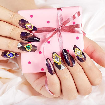 PAGOW 48Pcs Nail Art Heart Drop Rhinestones for Nails, Mix Sizes AB Iridescent 3D Crystals Diamonds Nail Art Heart Drop, Charms Metal Alloy Gold Rhinestone Nail Charms for Crafts DIY Nail Decorations