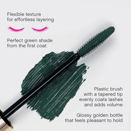 Vivienne Sabó Cabaret Premiere Green Mascara, Volume and Length, Defining, Curling, No Flaking, No Clumping, Smudge Proof, Washable, Cruelty-Free, Made in Europe, (06 Green), 0.3 Fl Oz, 1 Pack
