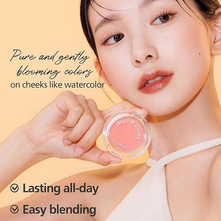 THESAEM Jelly Blusher - PK02 Scarlet Pink Clear Red Pink - Korean Watercolor Blush Cushion Velvet Finish - Long-Lasting Vibrant Cheek Color with Smooth Blending Formula, 0.21oz
